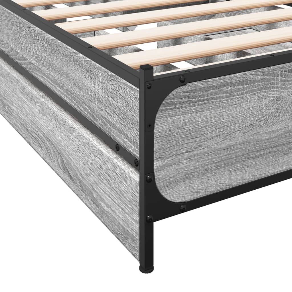 Bedframe met lades bewerkt hout grijs sonoma eiken 75x190 cm is nu te koop bij PeponiXL, paradijselijk wonen!
