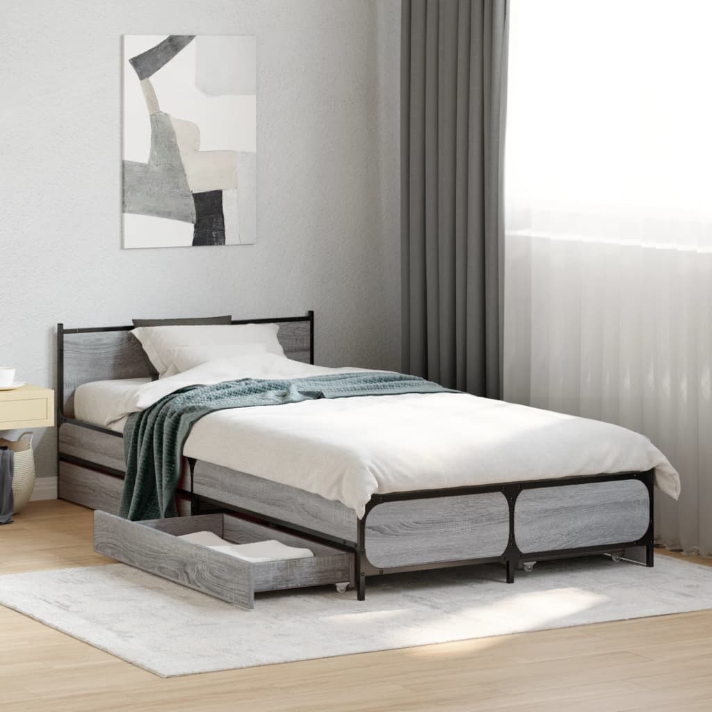 Bedframe met lades bewerkt hout grijs sonoma eiken 75x190 cm is nu te koop bij PeponiXL, paradijselijk wonen!