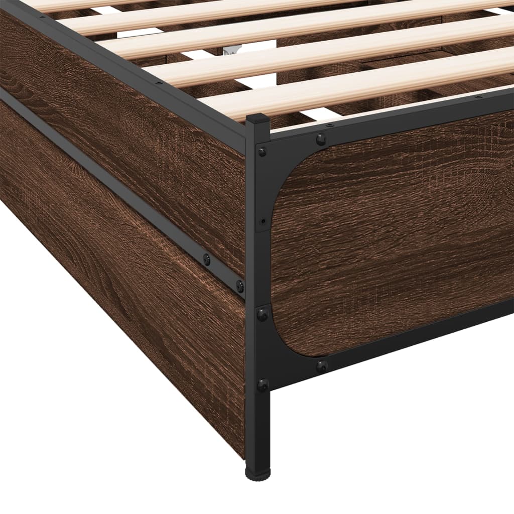 Bedframe met lades bewerkt hout bruin eikenkleur 75x190 cm is nu te koop bij PeponiXL, paradijselijk wonen!