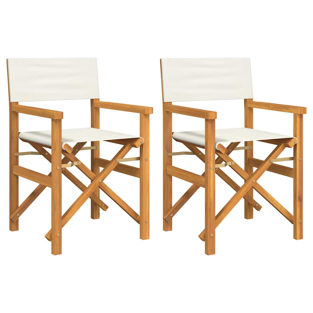 Regisseursstoelen inklapbaar 2 st massief teakhout crèmekleurig is nu te koop bij PeponiXL, paradijselijk wonen!