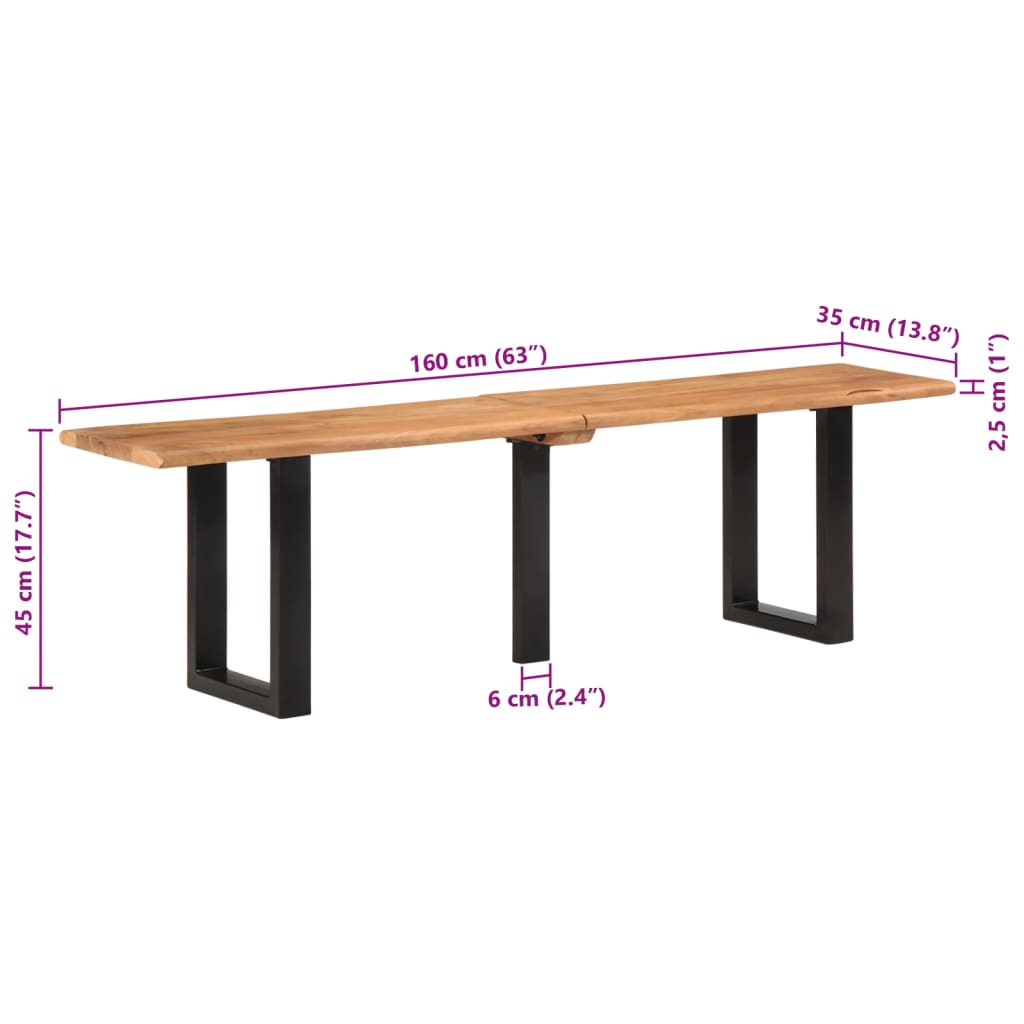 Bankje 160 cm massief acaciahout en staal is nu te koop bij PeponiXL, paradijselijk wonen!