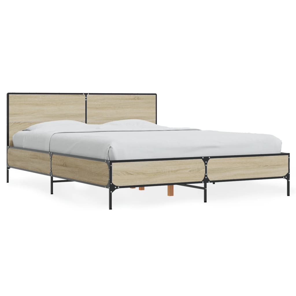 Bedframe bewerkt hout metaal sonoma eikenkleurig 120x200 cm is nu te koop bij PeponiXL, paradijselijk wonen!