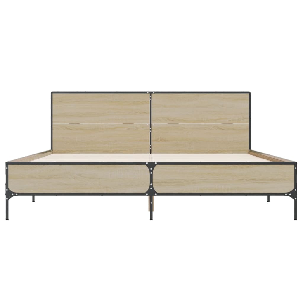 Bedframe bewerkt hout metaal sonoma eikenkleurig 120x200 cm is nu te koop bij PeponiXL, paradijselijk wonen!