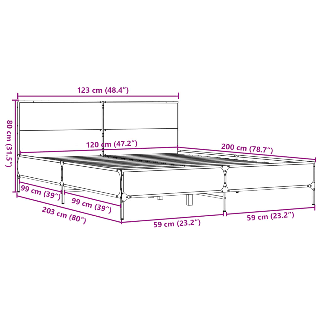 Bedframe bewerkt hout metaal sonoma eikenkleurig 120x200 cm is nu te koop bij PeponiXL, paradijselijk wonen!