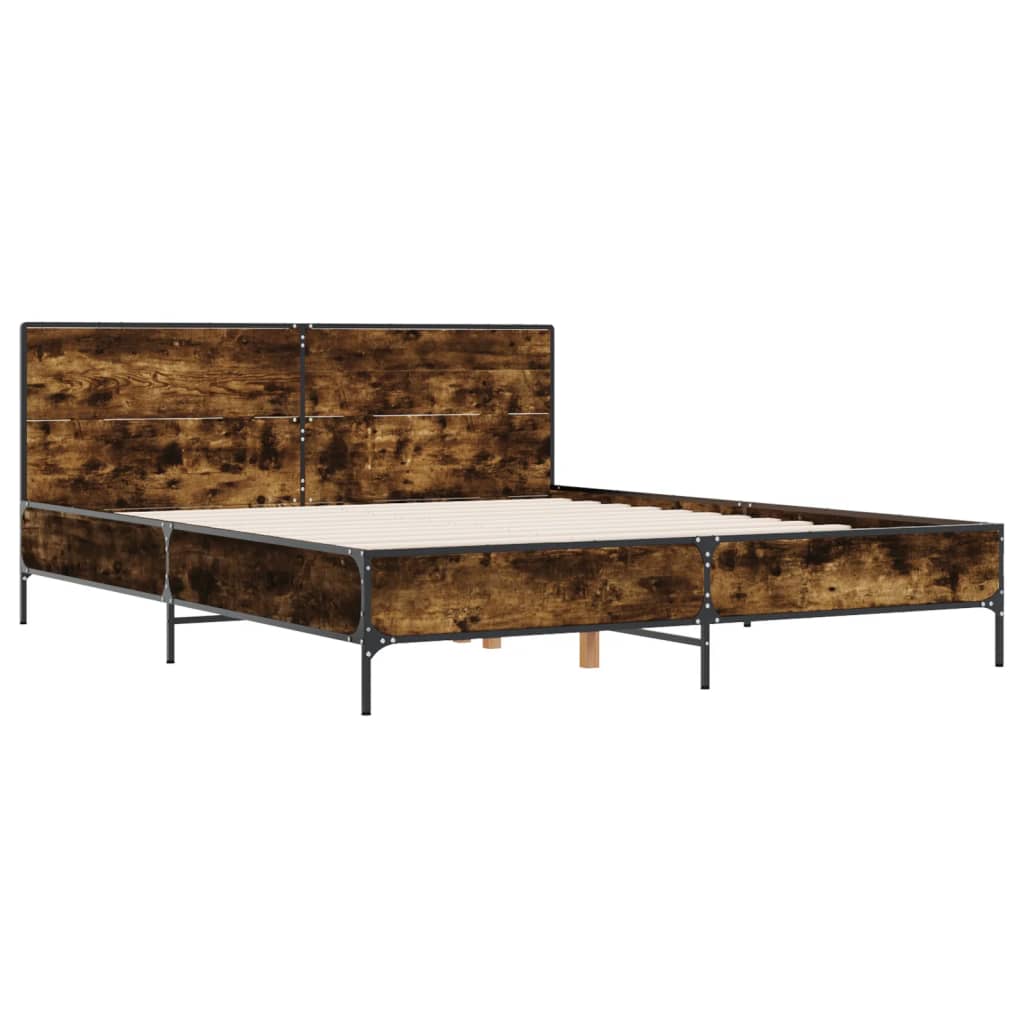 Bedframe bewerkt hout metaal gerookt eikenkleurig 120x200 cm is nu te koop bij PeponiXL, paradijselijk wonen!