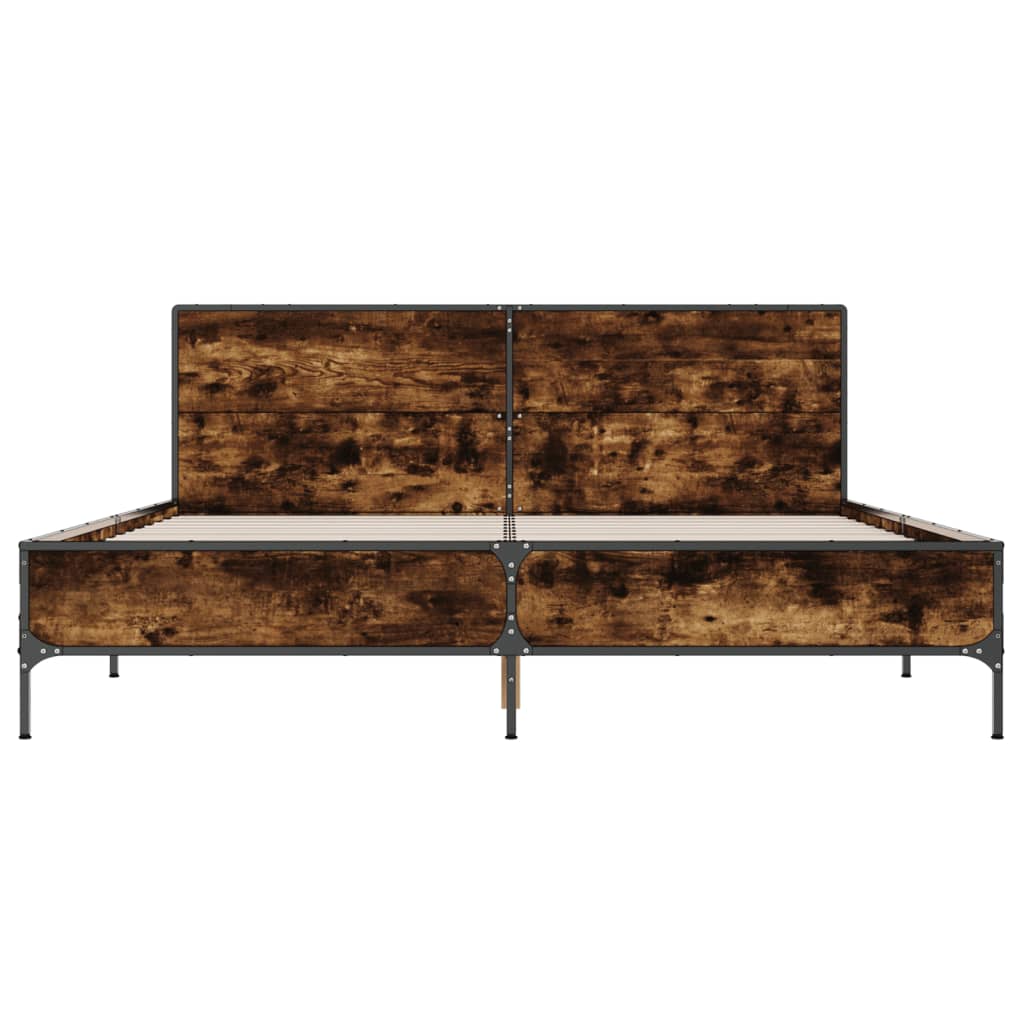 Bedframe bewerkt hout metaal gerookt eikenkleurig 120x200 cm is nu te koop bij PeponiXL, paradijselijk wonen!