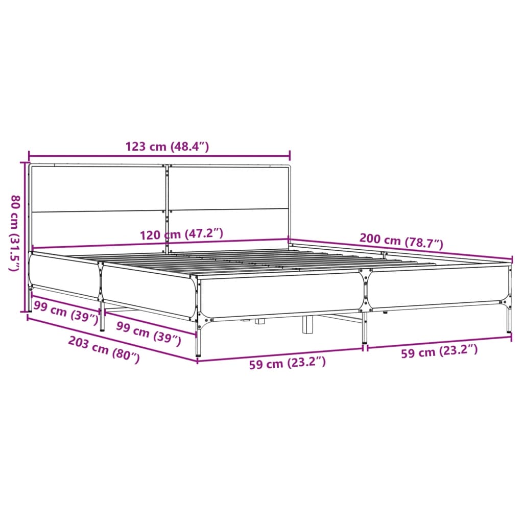 Bedframe bewerkt hout metaal gerookt eikenkleurig 120x200 cm is nu te koop bij PeponiXL, paradijselijk wonen!