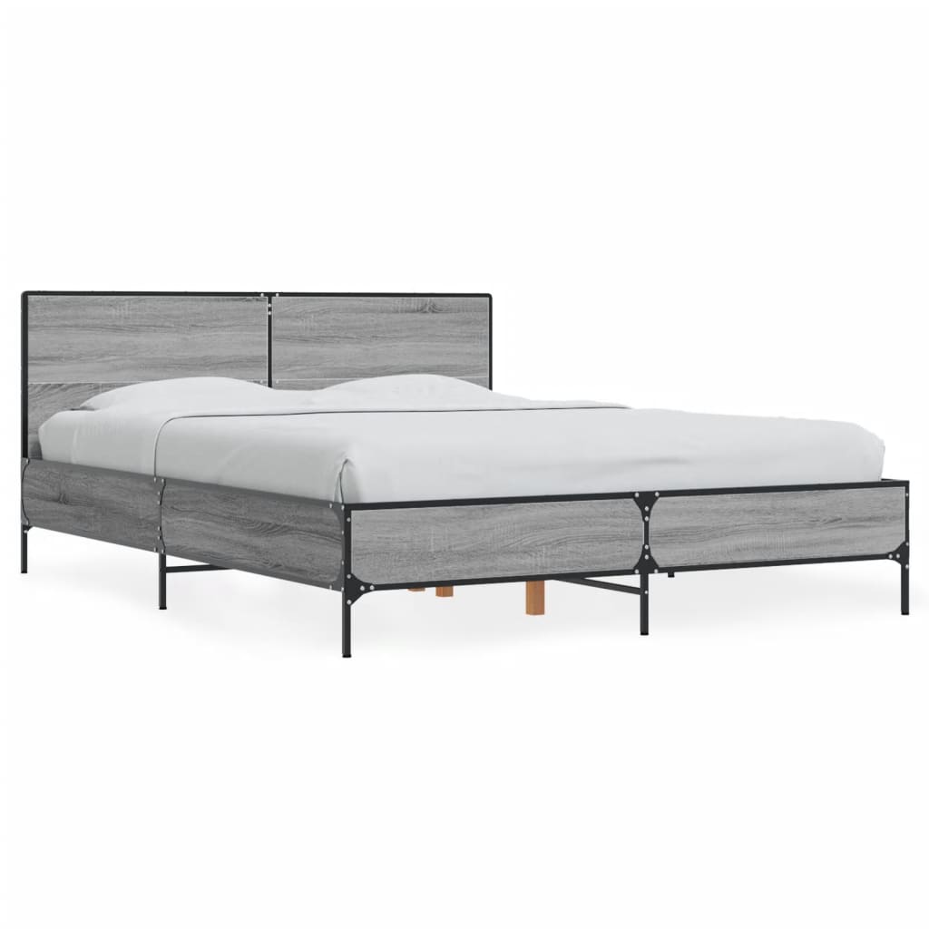 Bedframe bewerkt hout metaal grijs sonoma eiken 120x200 cm is nu te koop bij PeponiXL, paradijselijk wonen!