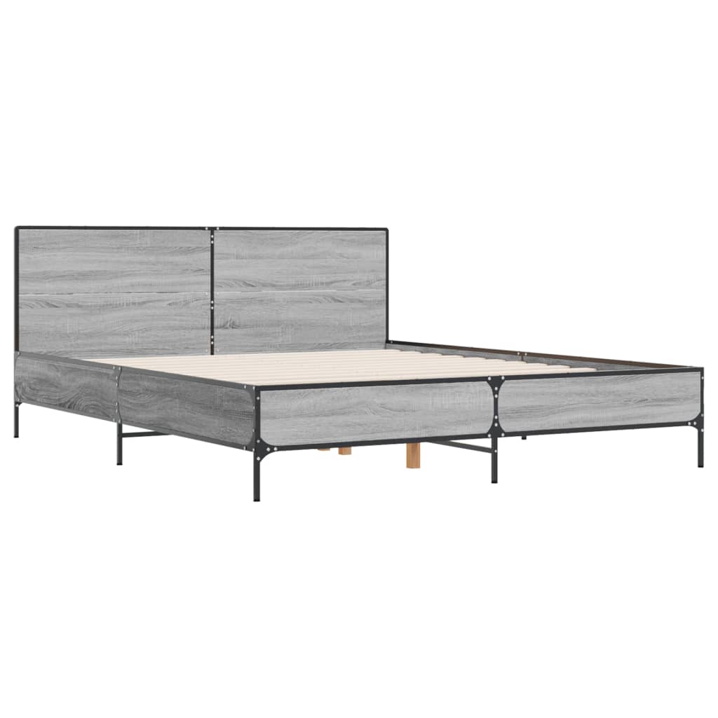 Bedframe bewerkt hout metaal grijs sonoma eiken 120x200 cm is nu te koop bij PeponiXL, paradijselijk wonen!