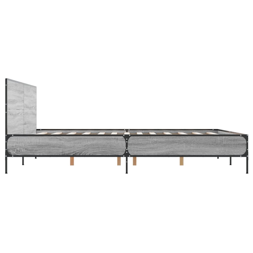 Bedframe bewerkt hout metaal grijs sonoma eiken 120x200 cm is nu te koop bij PeponiXL, paradijselijk wonen!