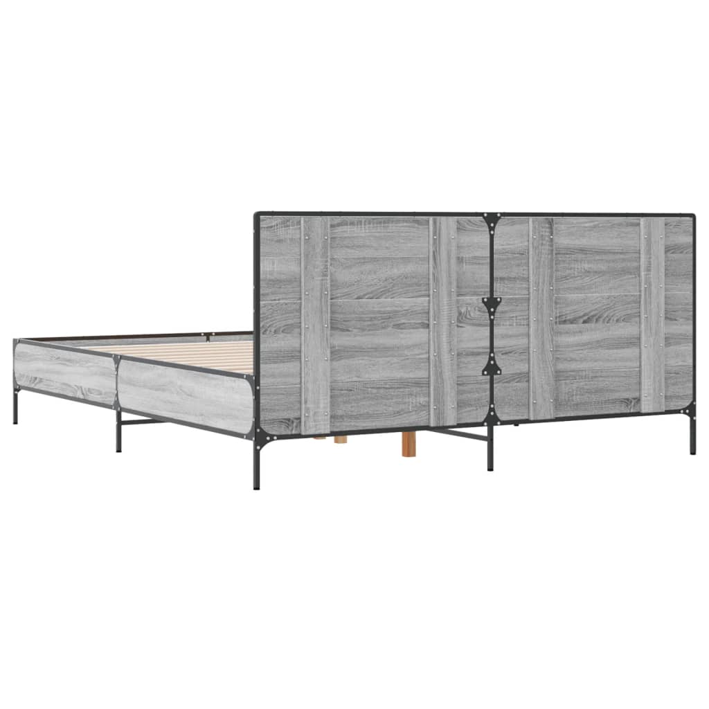 Bedframe bewerkt hout metaal grijs sonoma eiken 120x200 cm is nu te koop bij PeponiXL, paradijselijk wonen!