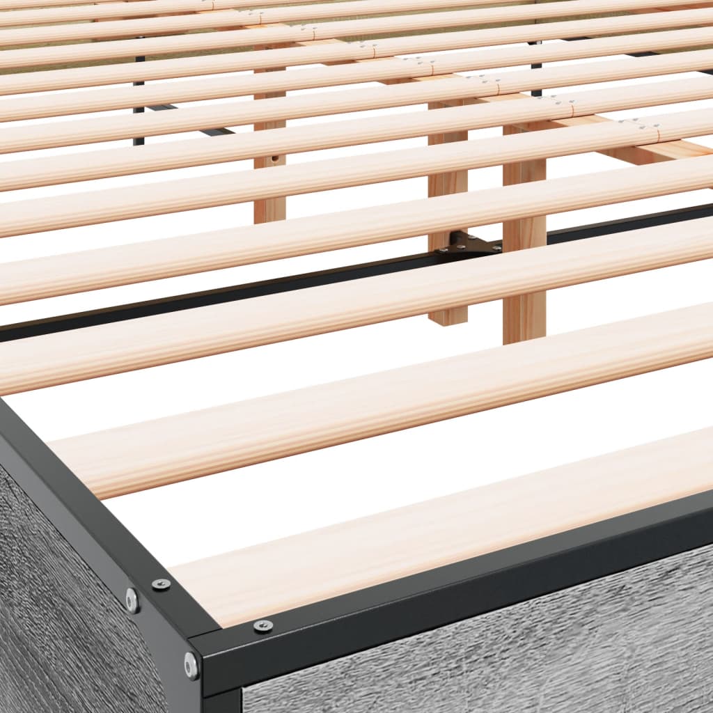 Bedframe bewerkt hout metaal grijs sonoma eiken 120x200 cm is nu te koop bij PeponiXL, paradijselijk wonen!
