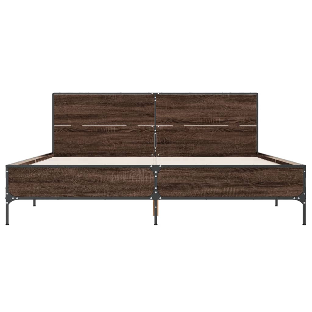 Bedframe bewerkt hout metaal bruin eikenkleur 120x200 cm is nu te koop bij PeponiXL, paradijselijk wonen!