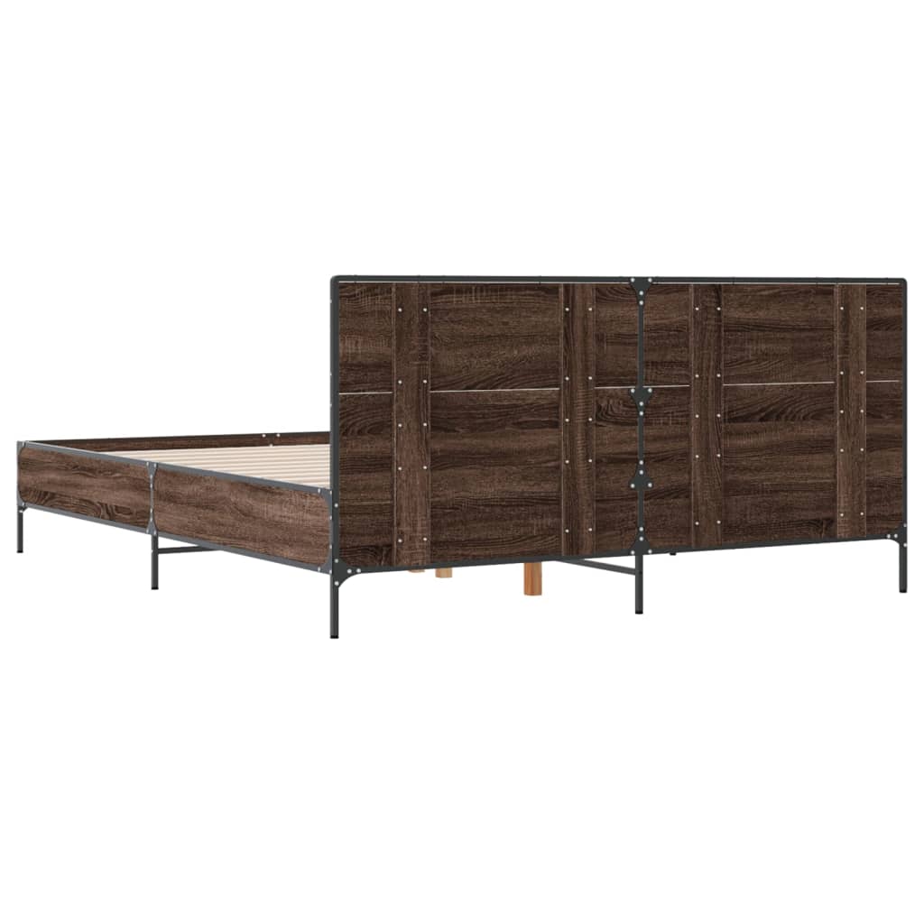 Bedframe bewerkt hout metaal bruin eikenkleur 120x200 cm is nu te koop bij PeponiXL, paradijselijk wonen!