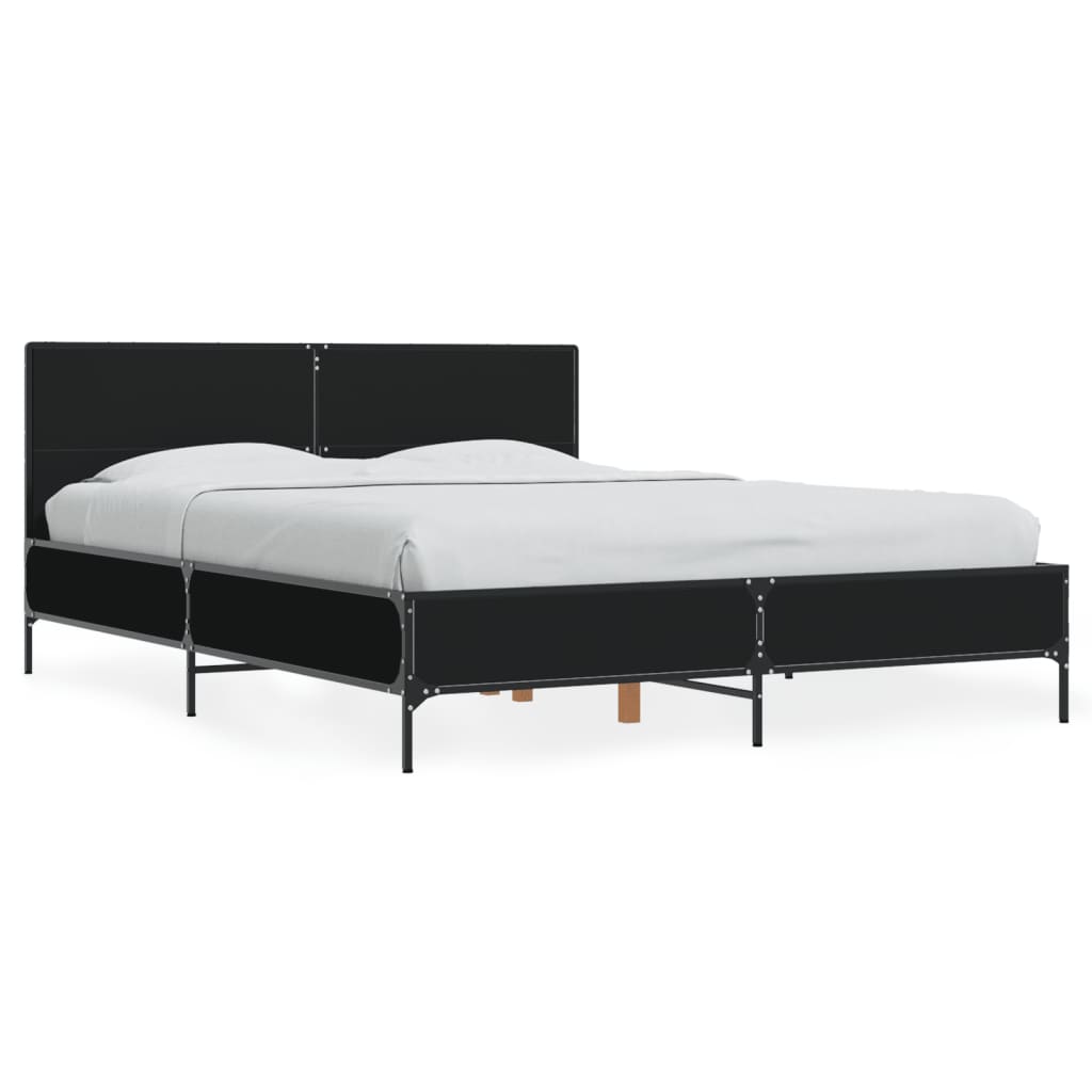 Bedframe bewerkt hout metaal zwart 140x200 cm is nu te koop bij PeponiXL, paradijselijk wonen!