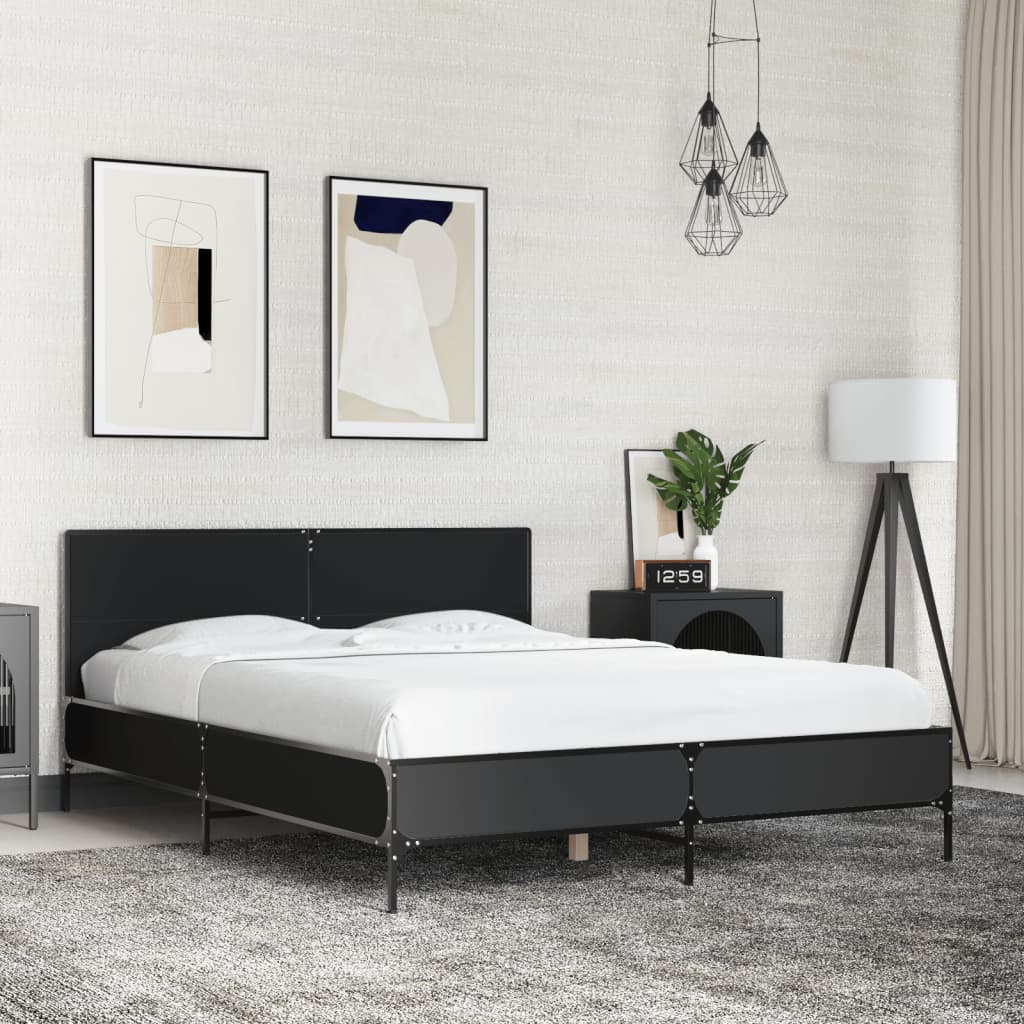 Bedframe bewerkt hout metaal zwart 140x200 cm is nu te koop bij PeponiXL, paradijselijk wonen!