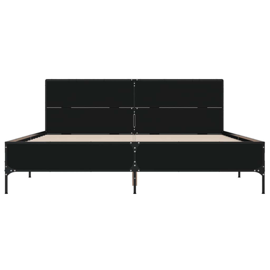 Bedframe bewerkt hout metaal zwart 140x200 cm is nu te koop bij PeponiXL, paradijselijk wonen!