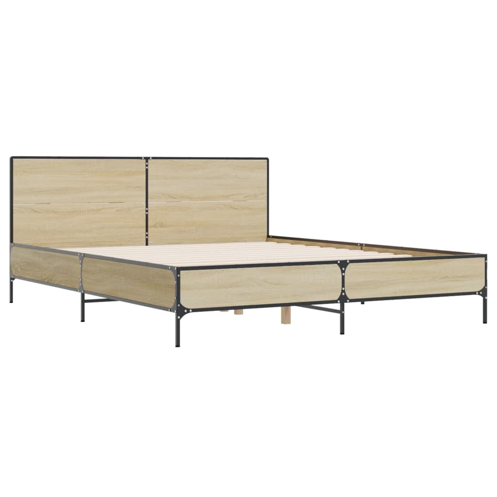 Bedframe bewerkt hout metaal sonoma eikenkleurig 140x200 cm is nu te koop bij PeponiXL, paradijselijk wonen!
