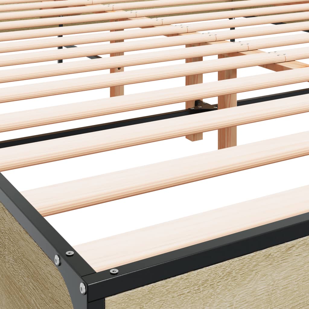 Bedframe bewerkt hout metaal sonoma eikenkleurig 140x200 cm is nu te koop bij PeponiXL, paradijselijk wonen!