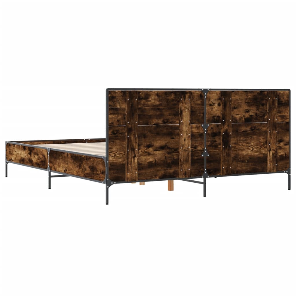 Bedframe bewerkt hout metaal gerookt eikenkleurig 140x200 cm is nu te koop bij PeponiXL, paradijselijk wonen!