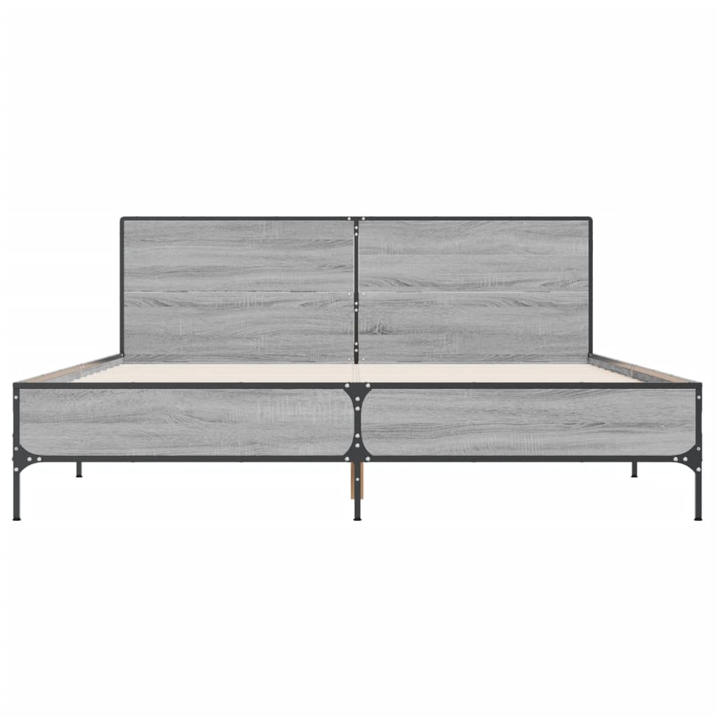 Bedframe bewerkt hout metaal grijs sonoma eiken 140x200 cm is nu te koop bij PeponiXL, paradijselijk wonen!