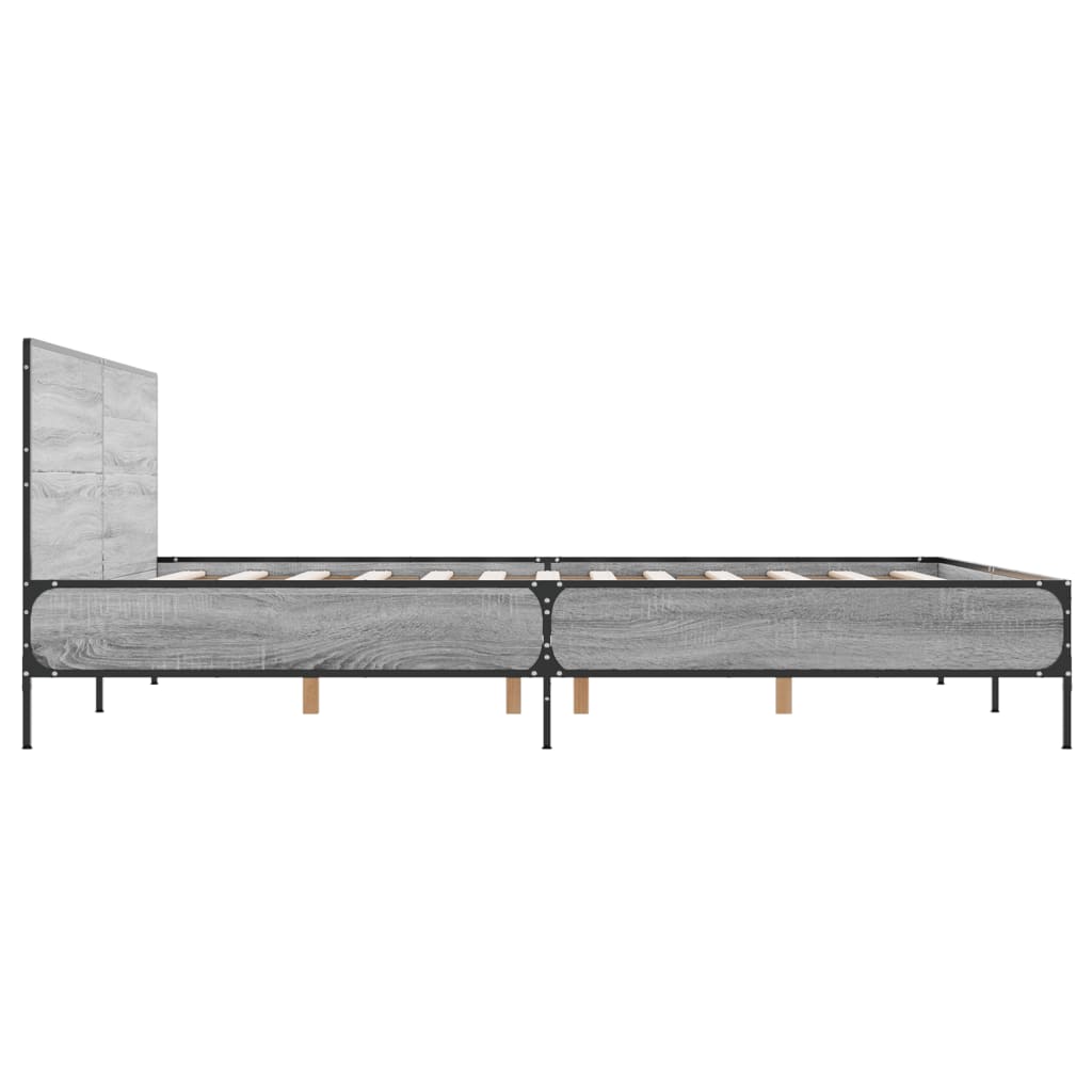Bedframe bewerkt hout metaal grijs sonoma eiken 140x200 cm is nu te koop bij PeponiXL, paradijselijk wonen!