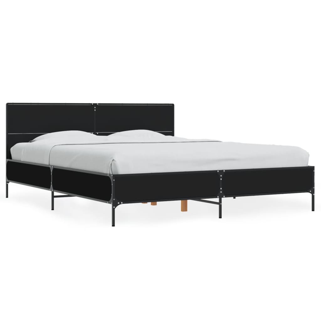 Bedframe bewerkt hout metaal zwart 150x200 cm is nu te koop bij PeponiXL, paradijselijk wonen!