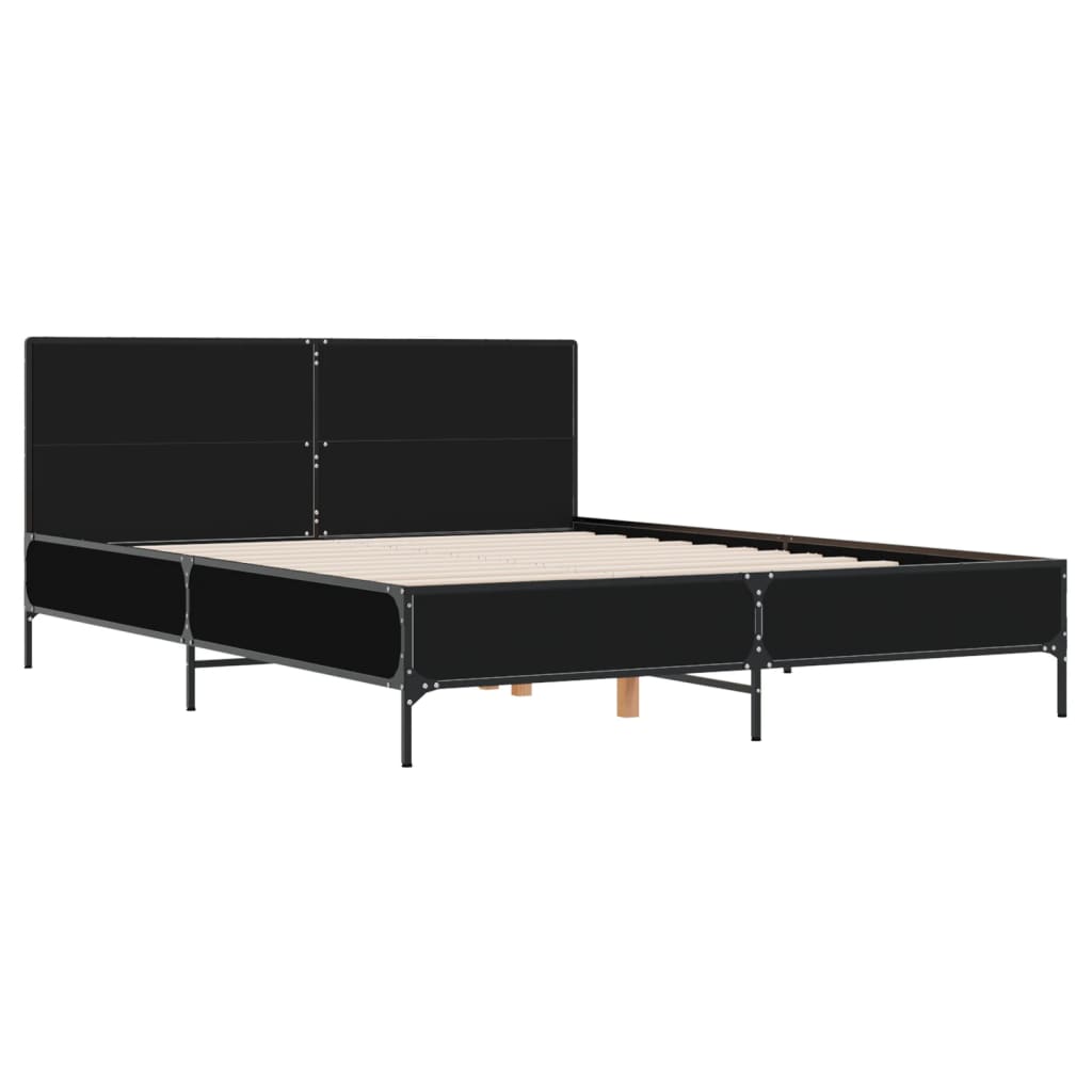 Bedframe bewerkt hout metaal zwart 150x200 cm is nu te koop bij PeponiXL, paradijselijk wonen!