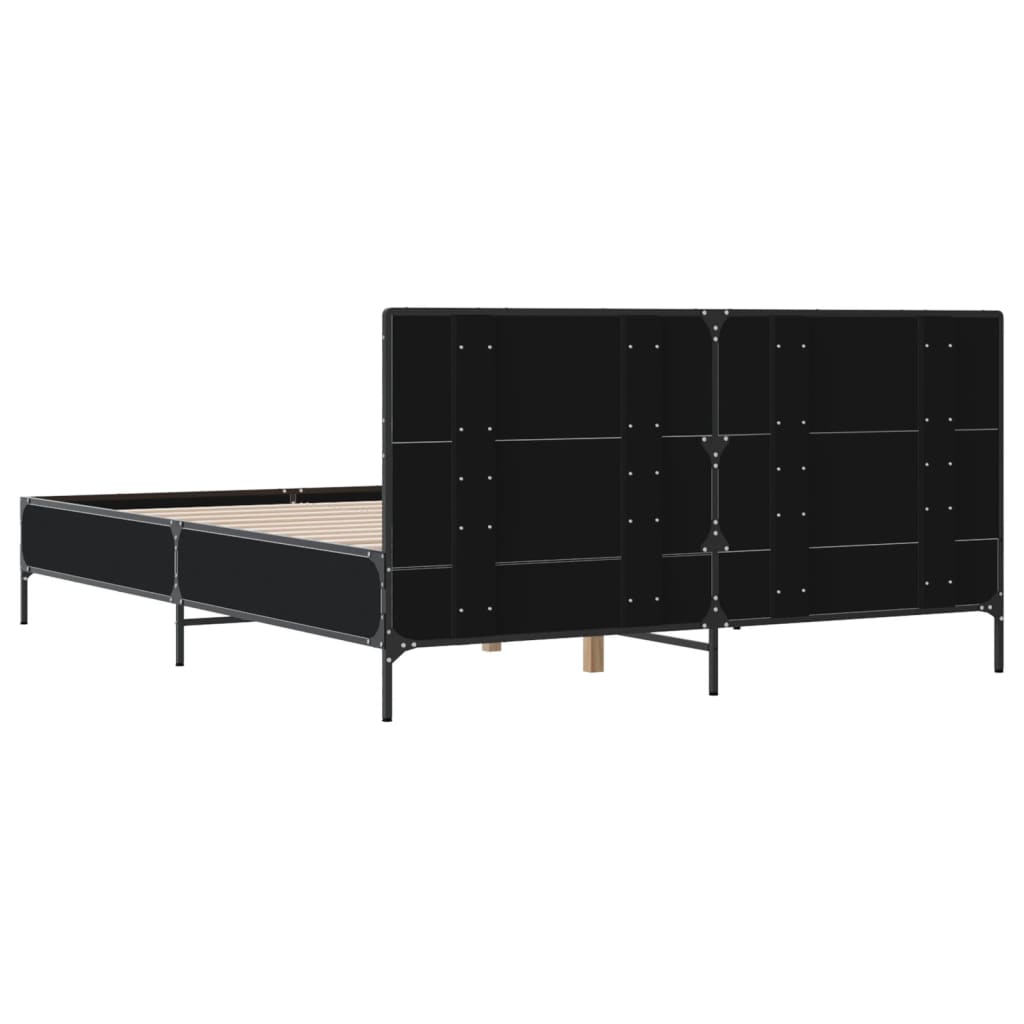 Bedframe bewerkt hout metaal zwart 150x200 cm is nu te koop bij PeponiXL, paradijselijk wonen!
