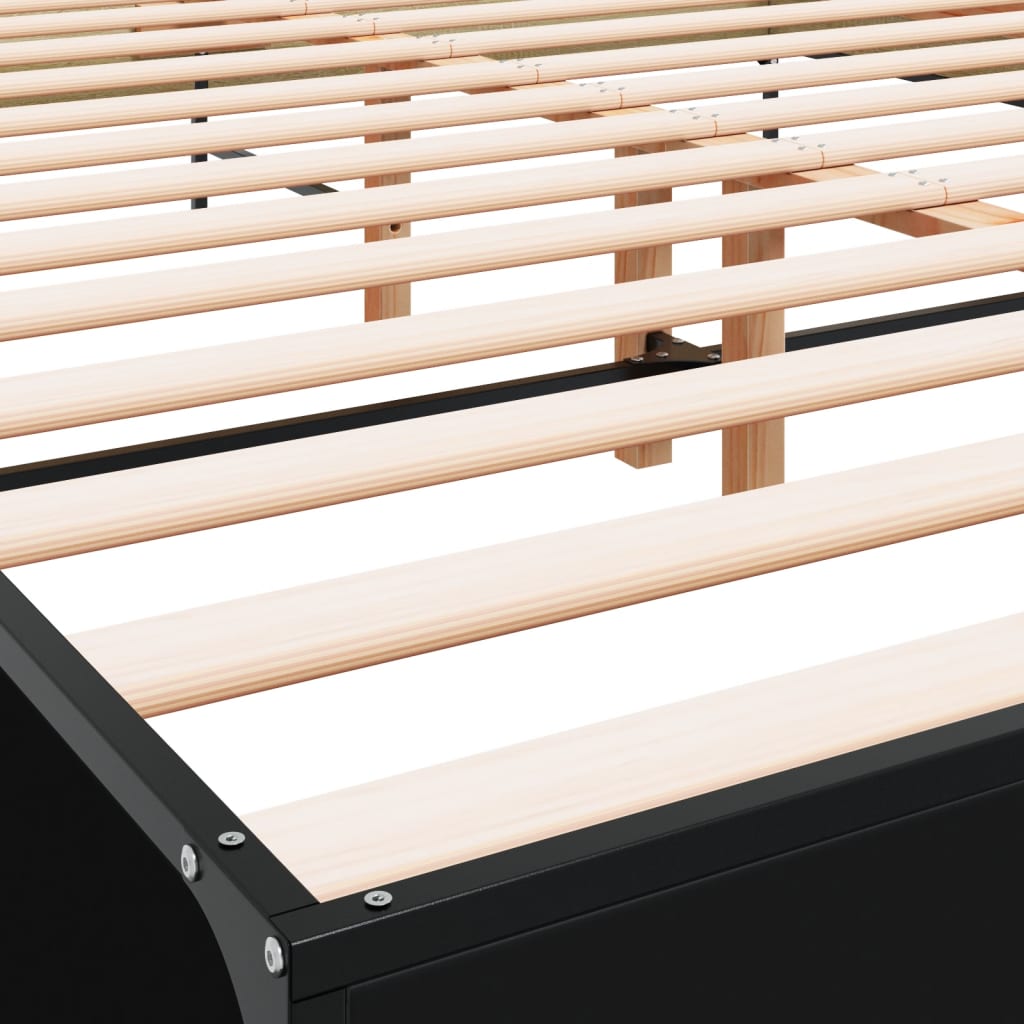 Bedframe bewerkt hout metaal zwart 150x200 cm is nu te koop bij PeponiXL, paradijselijk wonen!