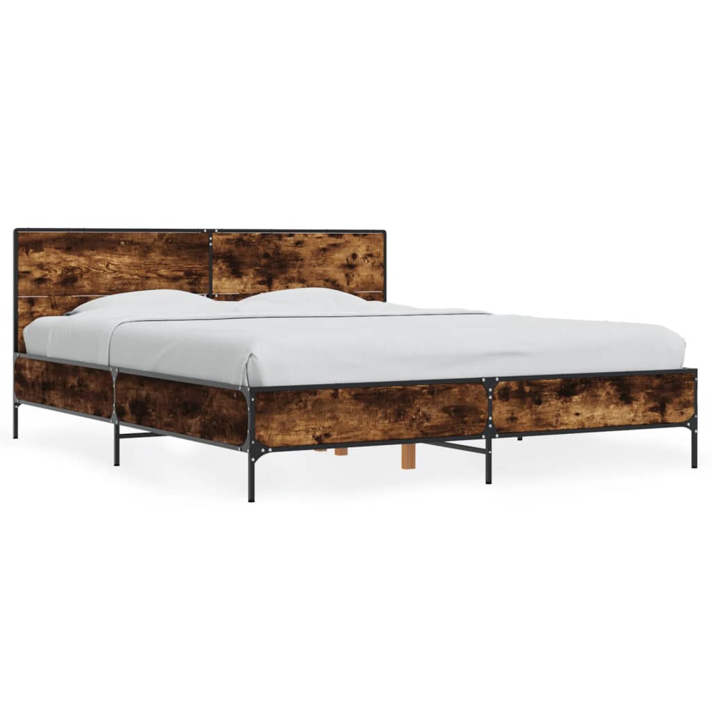 Bedframe bewerkt hout metaal gerookt eikenkleurig 150x200 cm is nu te koop bij PeponiXL, paradijselijk wonen!