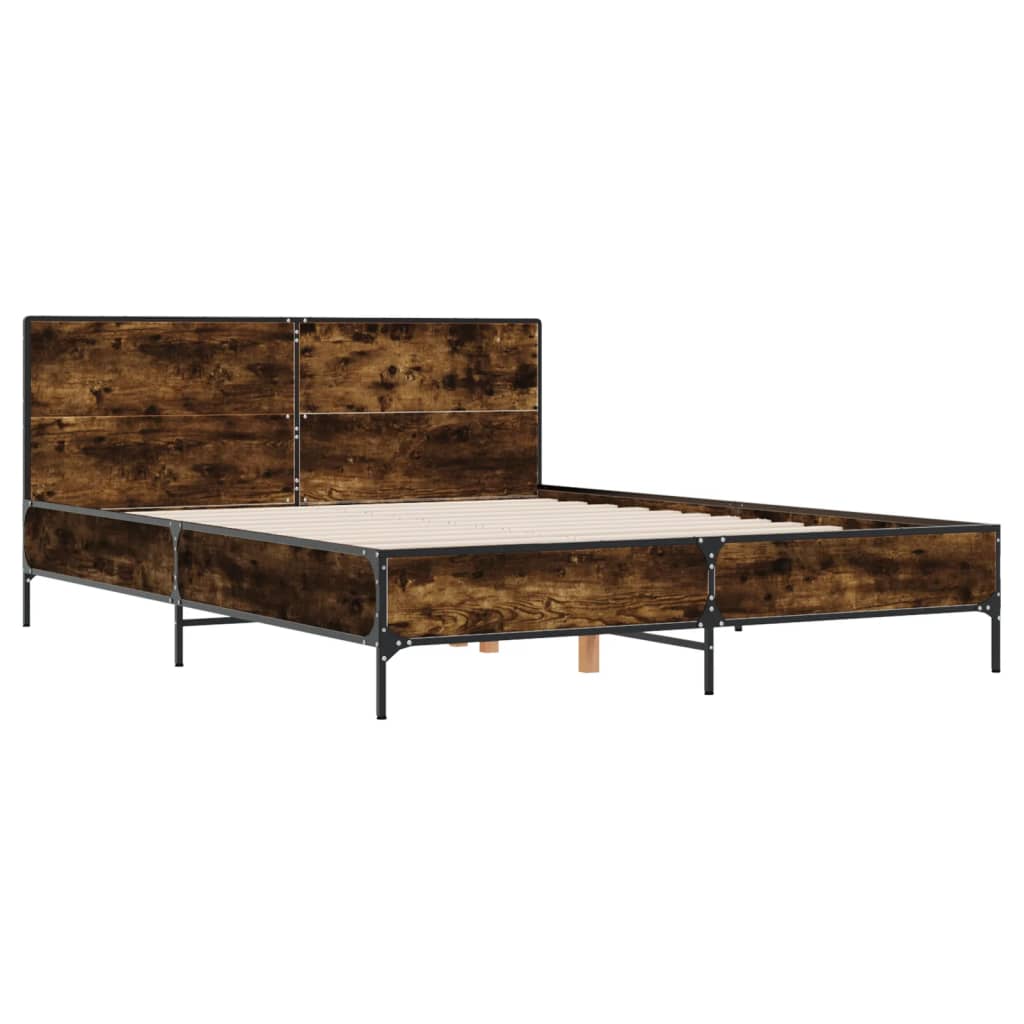 Bedframe bewerkt hout metaal gerookt eikenkleurig 150x200 cm is nu te koop bij PeponiXL, paradijselijk wonen!