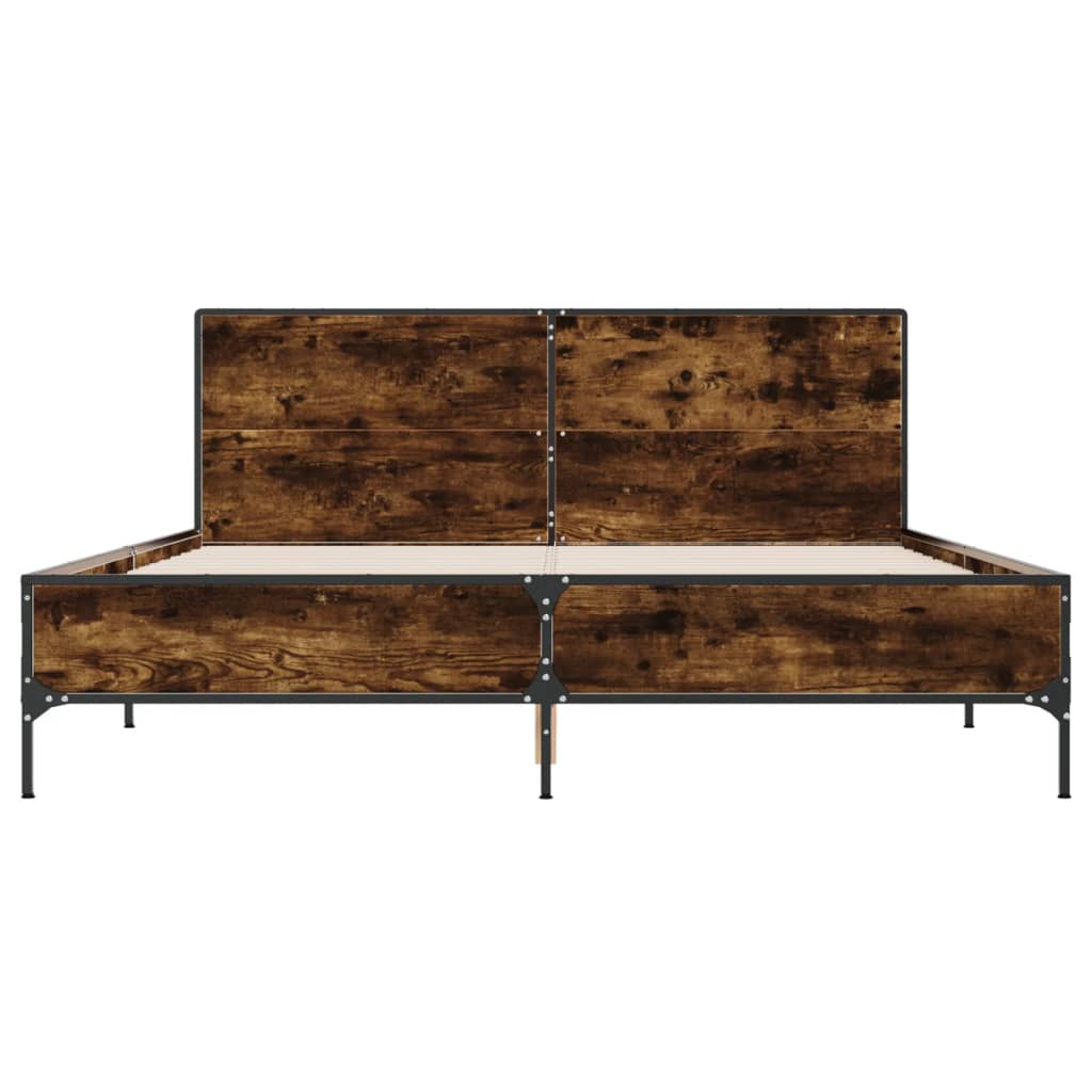 Bedframe bewerkt hout metaal gerookt eikenkleurig 150x200 cm is nu te koop bij PeponiXL, paradijselijk wonen!