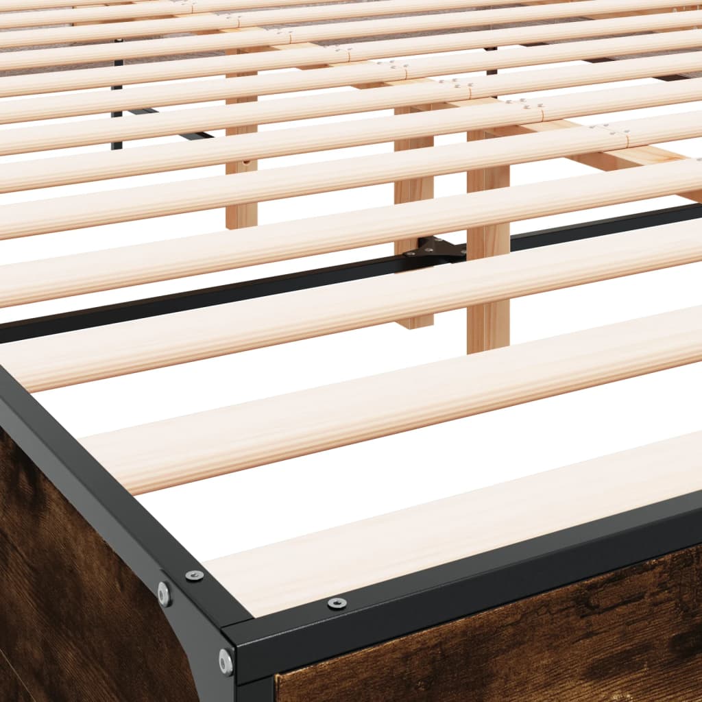 Bedframe bewerkt hout metaal gerookt eikenkleurig 150x200 cm is nu te koop bij PeponiXL, paradijselijk wonen!