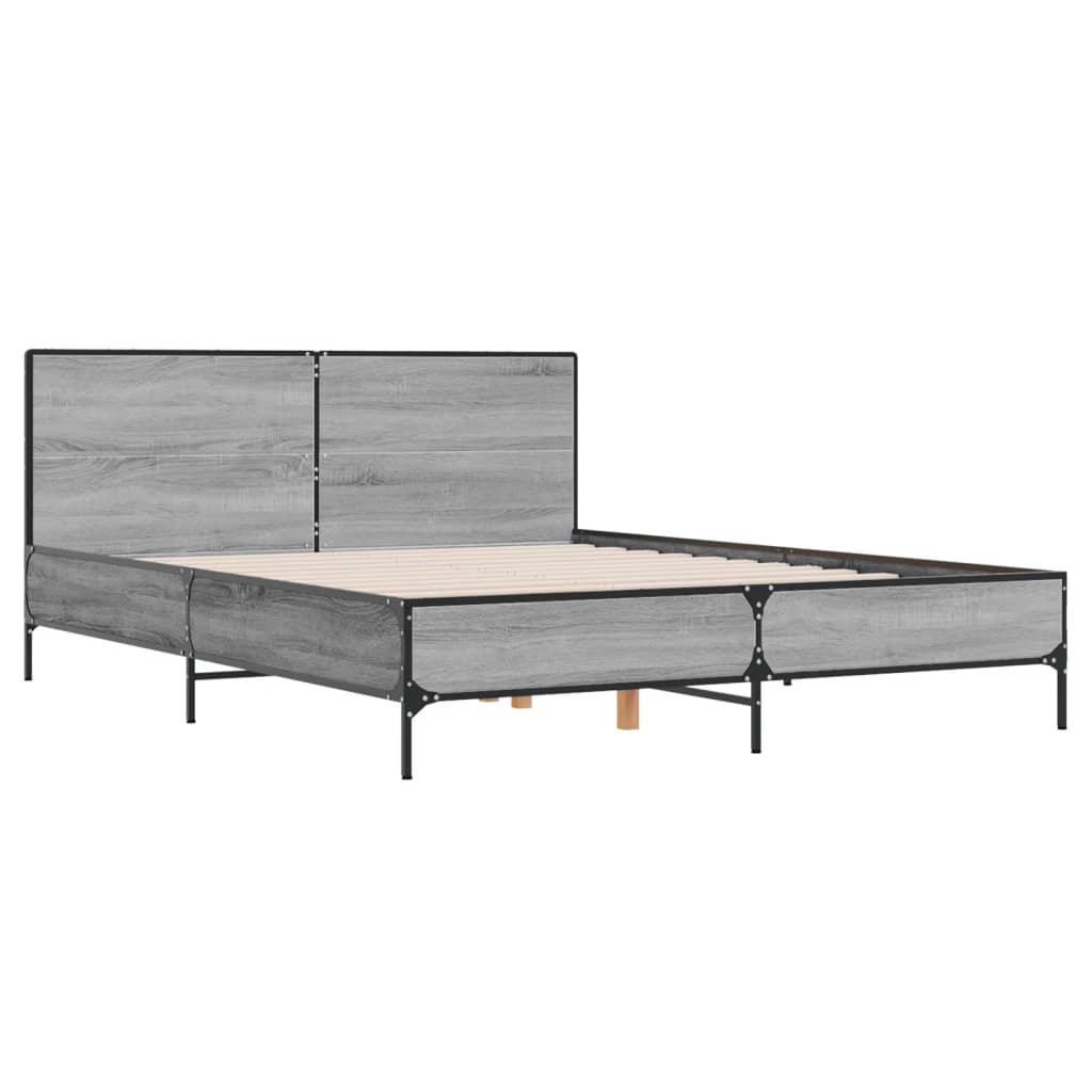 Bedframe bewerkt hout metaal grijs sonoma eiken 150x200 cm is nu te koop bij PeponiXL, paradijselijk wonen!