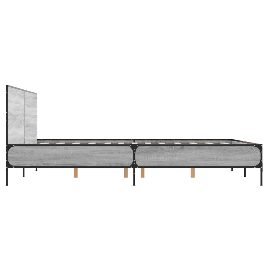 Bedframe bewerkt hout metaal grijs sonoma eiken 150x200 cm is nu te koop bij PeponiXL, paradijselijk wonen!