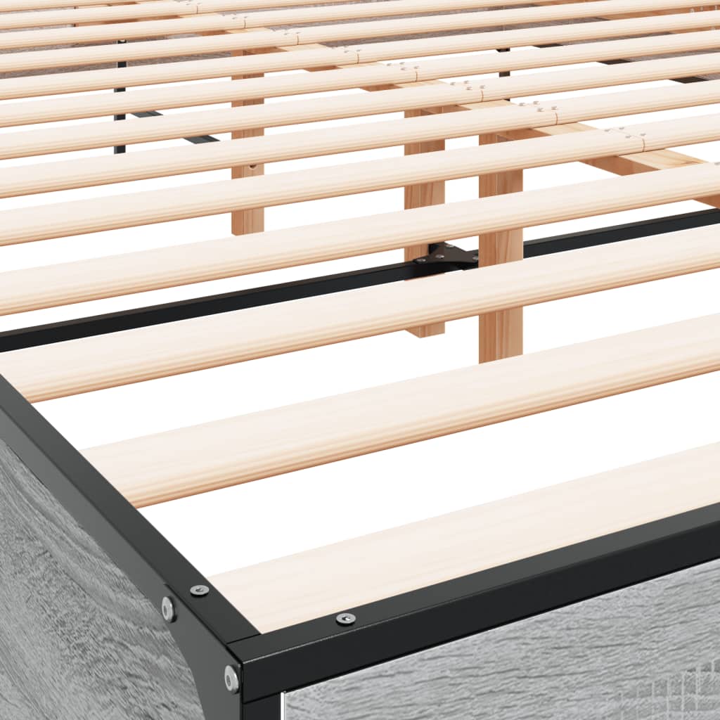 Bedframe bewerkt hout metaal grijs sonoma eiken 150x200 cm is nu te koop bij PeponiXL, paradijselijk wonen!