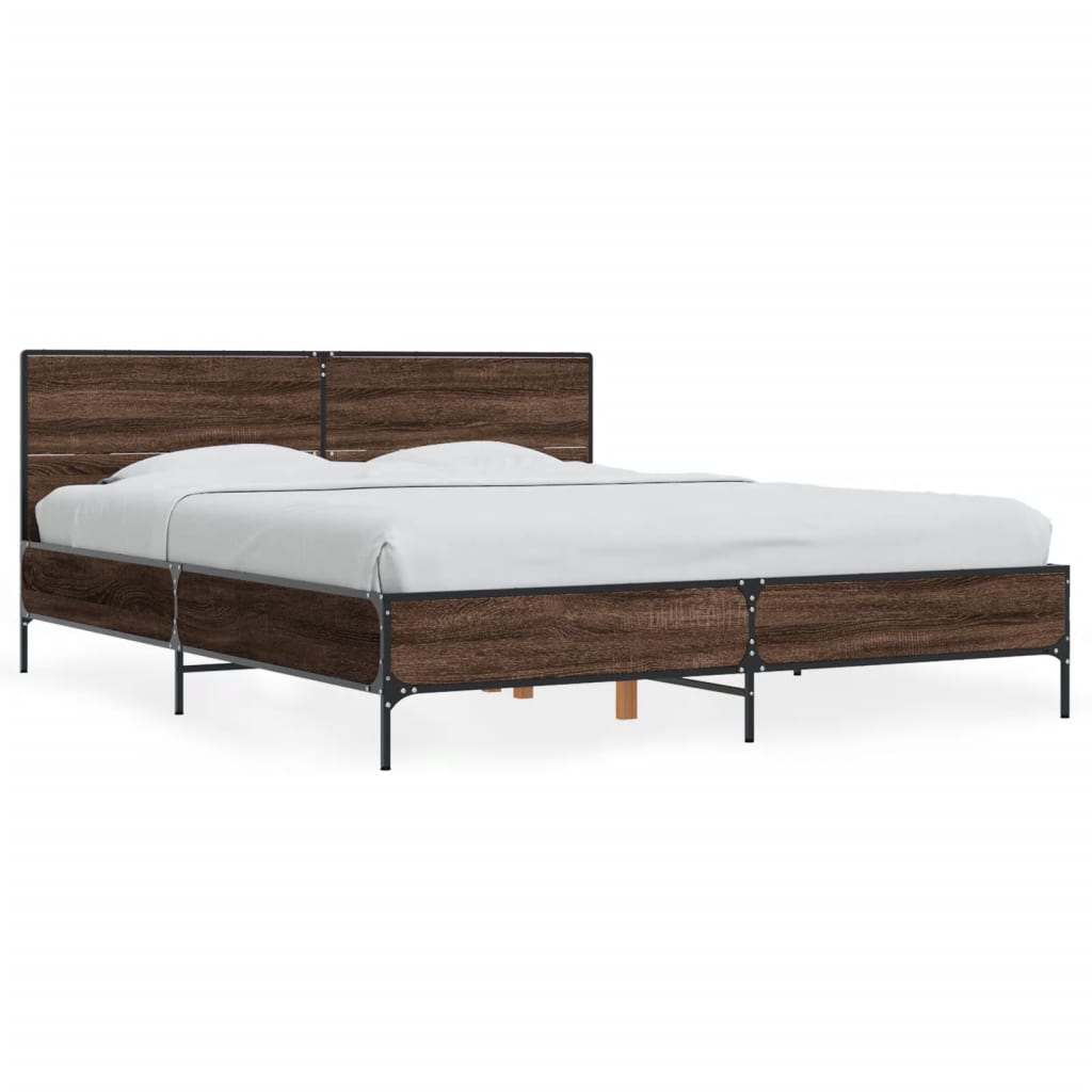 Bedframe bewerkt hout metaal bruin eikenkleur 150x200 cm is nu te koop bij PeponiXL, paradijselijk wonen!