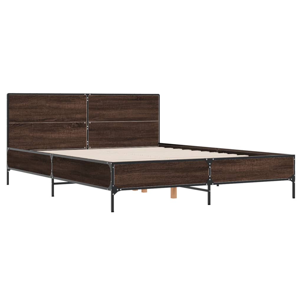 Bedframe bewerkt hout metaal bruin eikenkleur 150x200 cm is nu te koop bij PeponiXL, paradijselijk wonen!