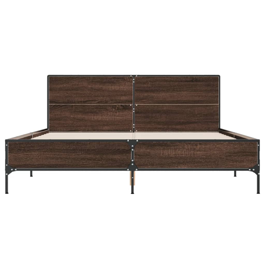 Bedframe bewerkt hout metaal bruin eikenkleur 150x200 cm is nu te koop bij PeponiXL, paradijselijk wonen!
