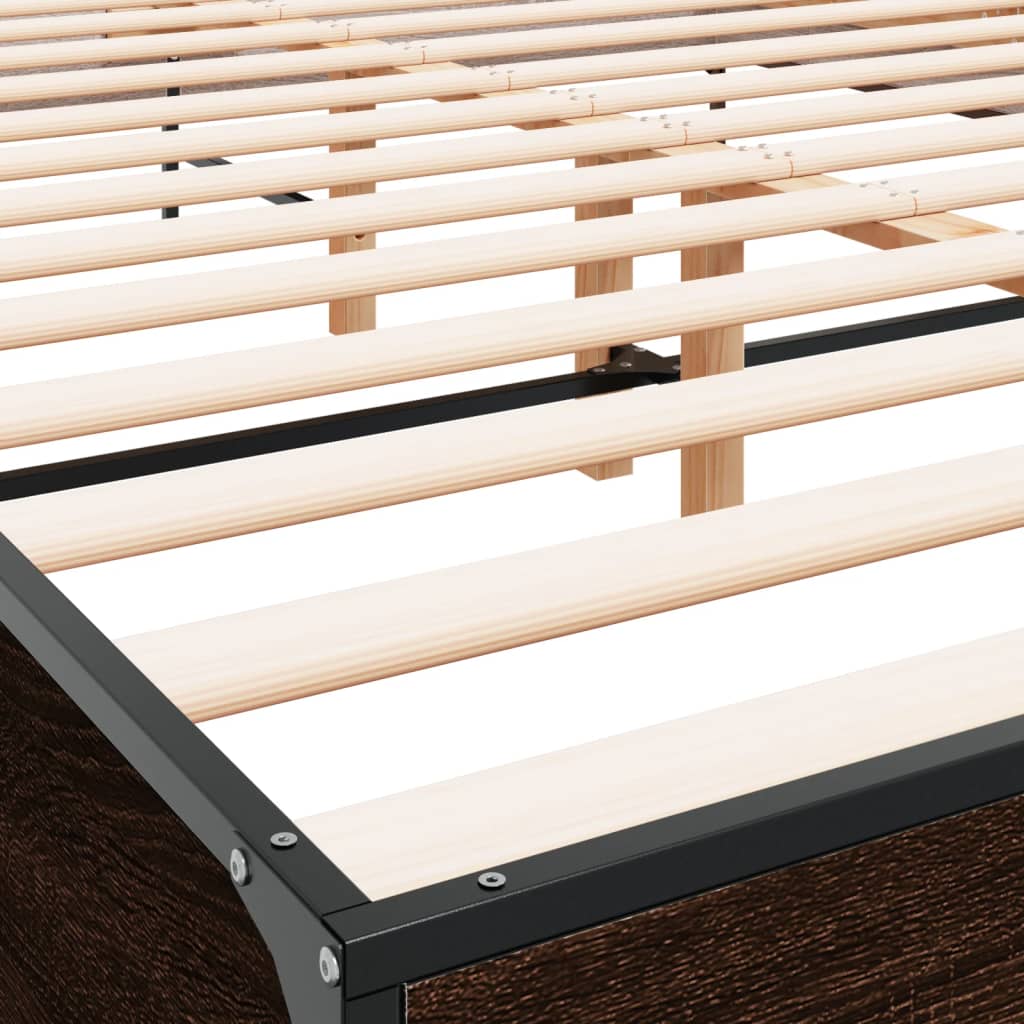 Bedframe bewerkt hout metaal bruin eikenkleur 150x200 cm is nu te koop bij PeponiXL, paradijselijk wonen!