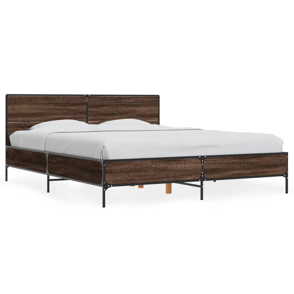 Bedframe bewerkt hout metaal bruin eikenkleur 150x200 cm is nu te koop bij PeponiXL, paradijselijk wonen!