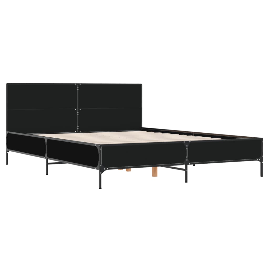 Bedframe bewerkt hout metaal zwart 160x200 cm is nu te koop bij PeponiXL, paradijselijk wonen!