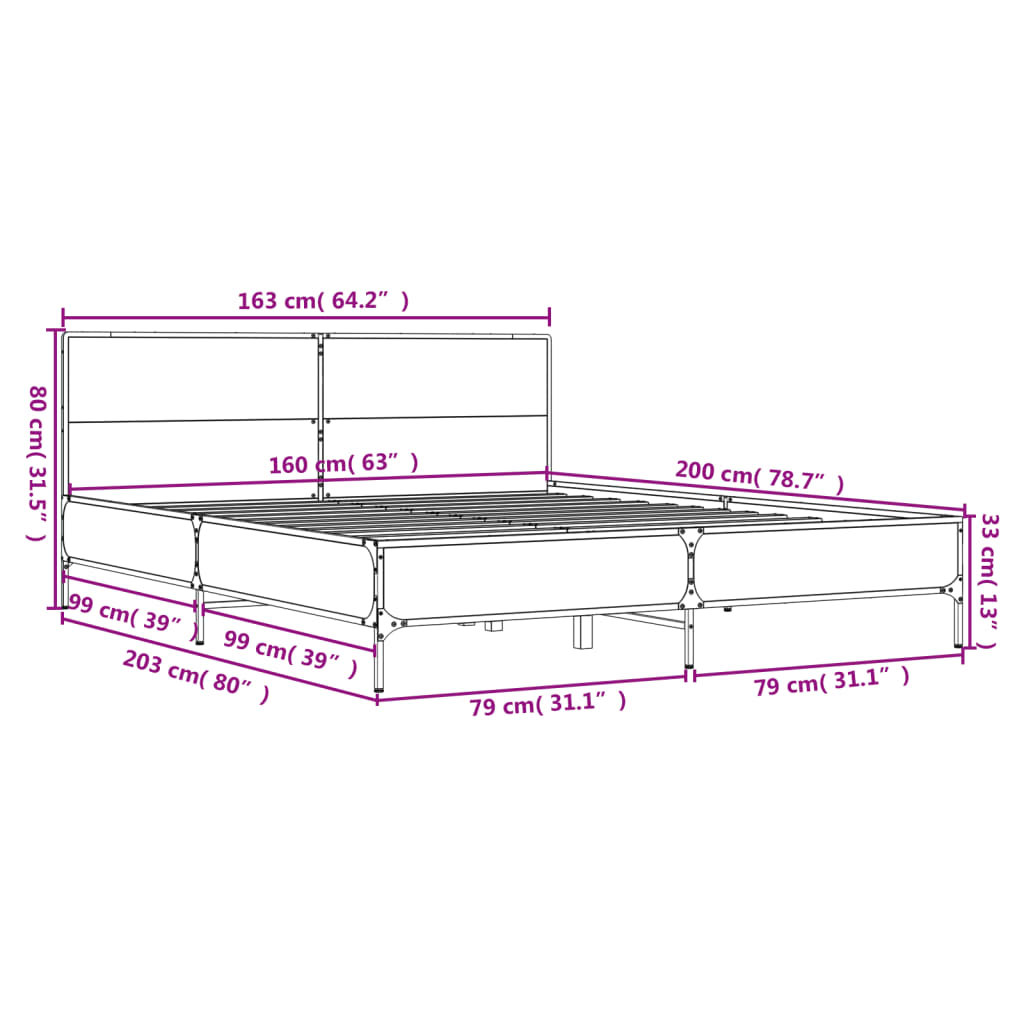 Bedframe bewerkt hout metaal zwart 160x200 cm is nu te koop bij PeponiXL, paradijselijk wonen!