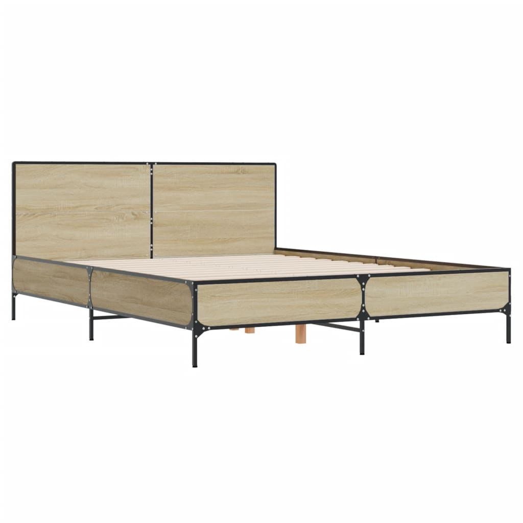 Bedframe bewerkt hout metaal sonoma eikenkleurig 160x200 cm is nu te koop bij PeponiXL, paradijselijk wonen!