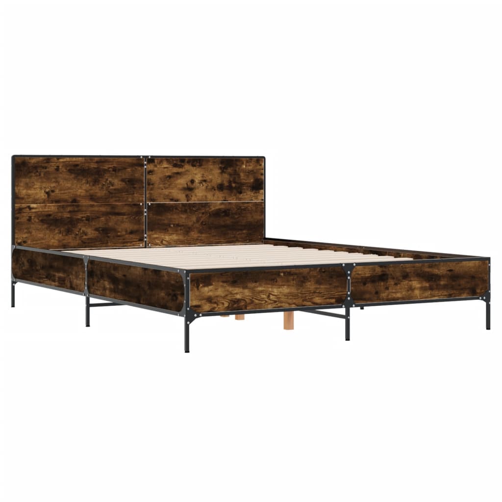 Bedframe bewerkt hout metaal gerookt eikenkleurig 160x200 cm is nu te koop bij PeponiXL, paradijselijk wonen!