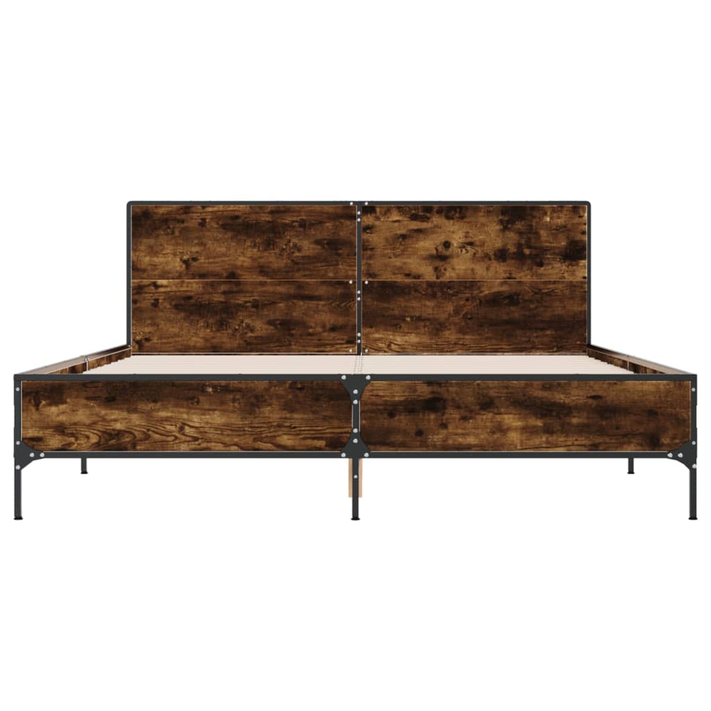 Bedframe bewerkt hout metaal gerookt eikenkleurig 160x200 cm is nu te koop bij PeponiXL, paradijselijk wonen!
