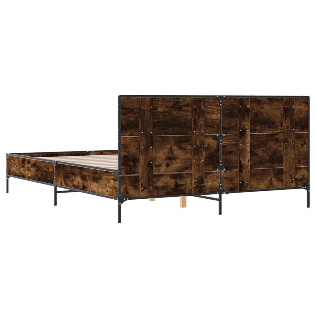 Bedframe bewerkt hout metaal gerookt eikenkleurig 160x200 cm is nu te koop bij PeponiXL, paradijselijk wonen!