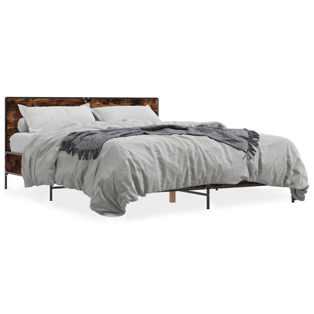 Bedframe bewerkt hout metaal gerookt eikenkleurig 160x200 cm is nu te koop bij PeponiXL, paradijselijk wonen!