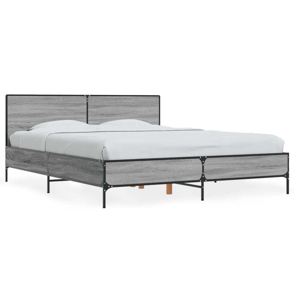 Bedframe bewerkt hout metaal grijs sonoma eiken 160x200 cm is nu te koop bij PeponiXL, paradijselijk wonen!